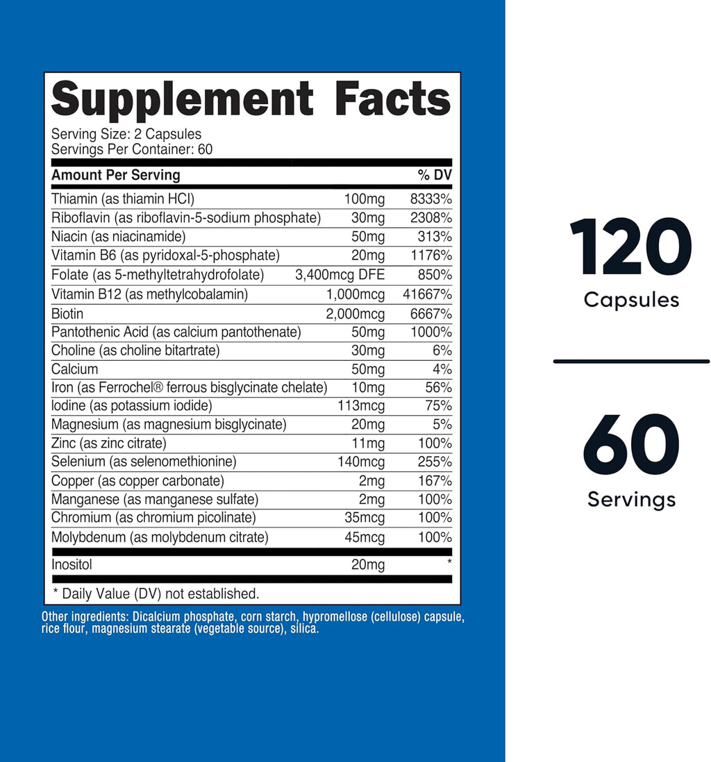 Nutricost Methylated Vitamin B Complex 120 Capsules, 60 Servings | Gluten-Free