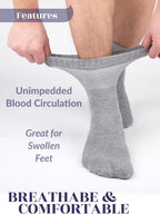 Hugh Ugoli Diabetic Socks for Men, Loose Ankle Socks, Rayon Derived from Bamboo, Extra-Wide, Thin, Seamless Toe, 4-8 Pairs