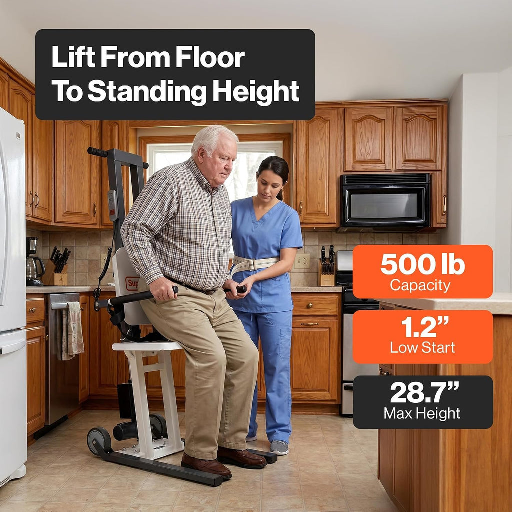 SuperHandy Electric Floor Lift, 500 Lbs Capacity, Portable Design | Portable patient lift helps raise users from floor to standing; built for rated specs and capacity; Home Care