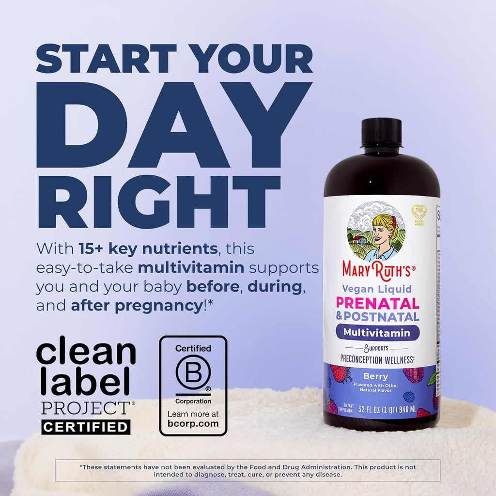MARYRUTH'S Liquid Postnatal & Prenatal Vitamins for Women, Sugar Free, 32oz | Selenium, Folate, Healthy Fetal Development, Vegan, Non-GMO