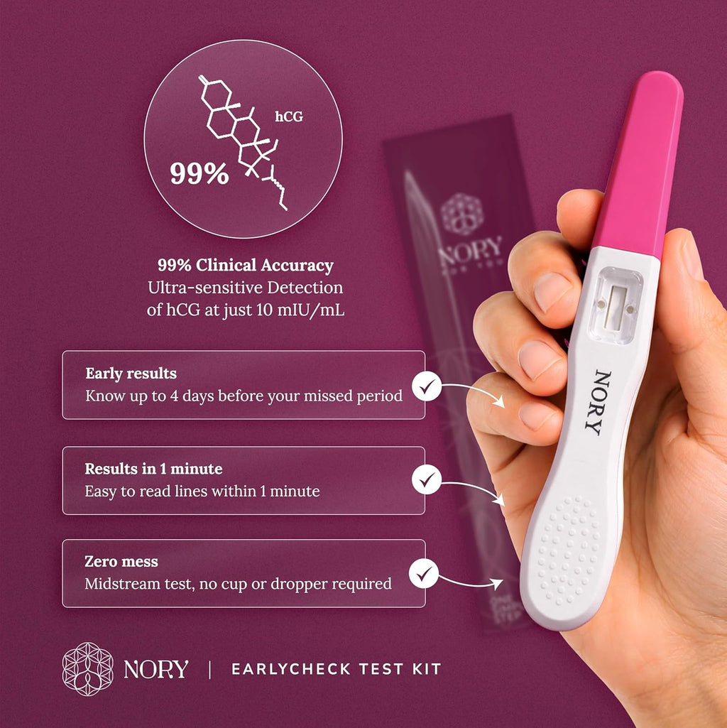 NORY EarlyCheck Pregnancy Test – Detects 4 Days Sooner, Over 99% Accuracy, Ultra-Sensitive hCG Detection (10 mIU/mL), Quick 1-Min Result, Midstream Test