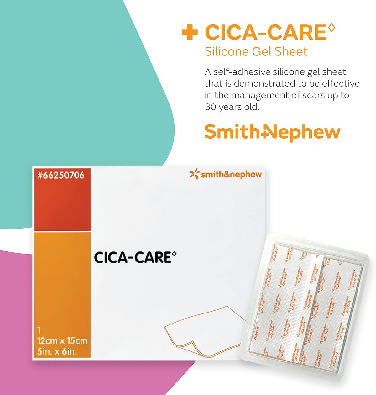 Smith & Nephew CICA-Care Self-Adhesive Silicone Gel Sheet for Scar Management, Wound Care Product, 5 Inches by 6 Inches