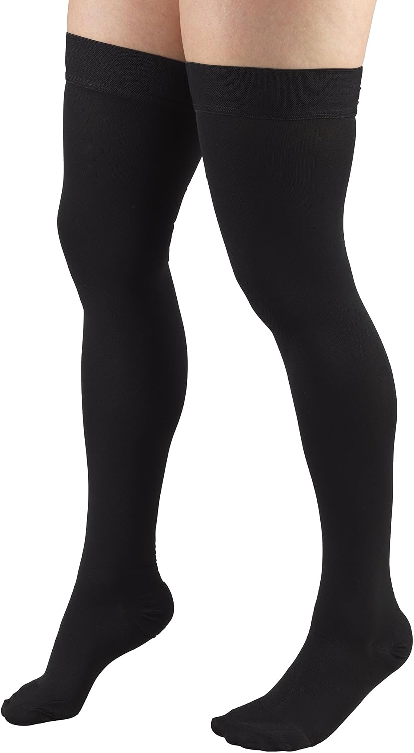 Truform 20-30 mmHg Compression Stockings for Men and Women, Thigh High Length, Dot Top, Closed Toe, Black, Medium