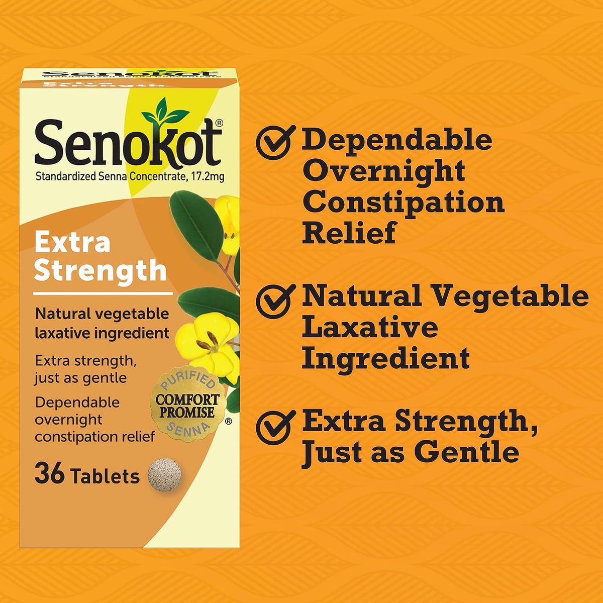 Senokot Extra Strength Senna Laxative Tablets, 36 Tablets | Laxatives for Constipation Relief, Overnight Relief for Adults