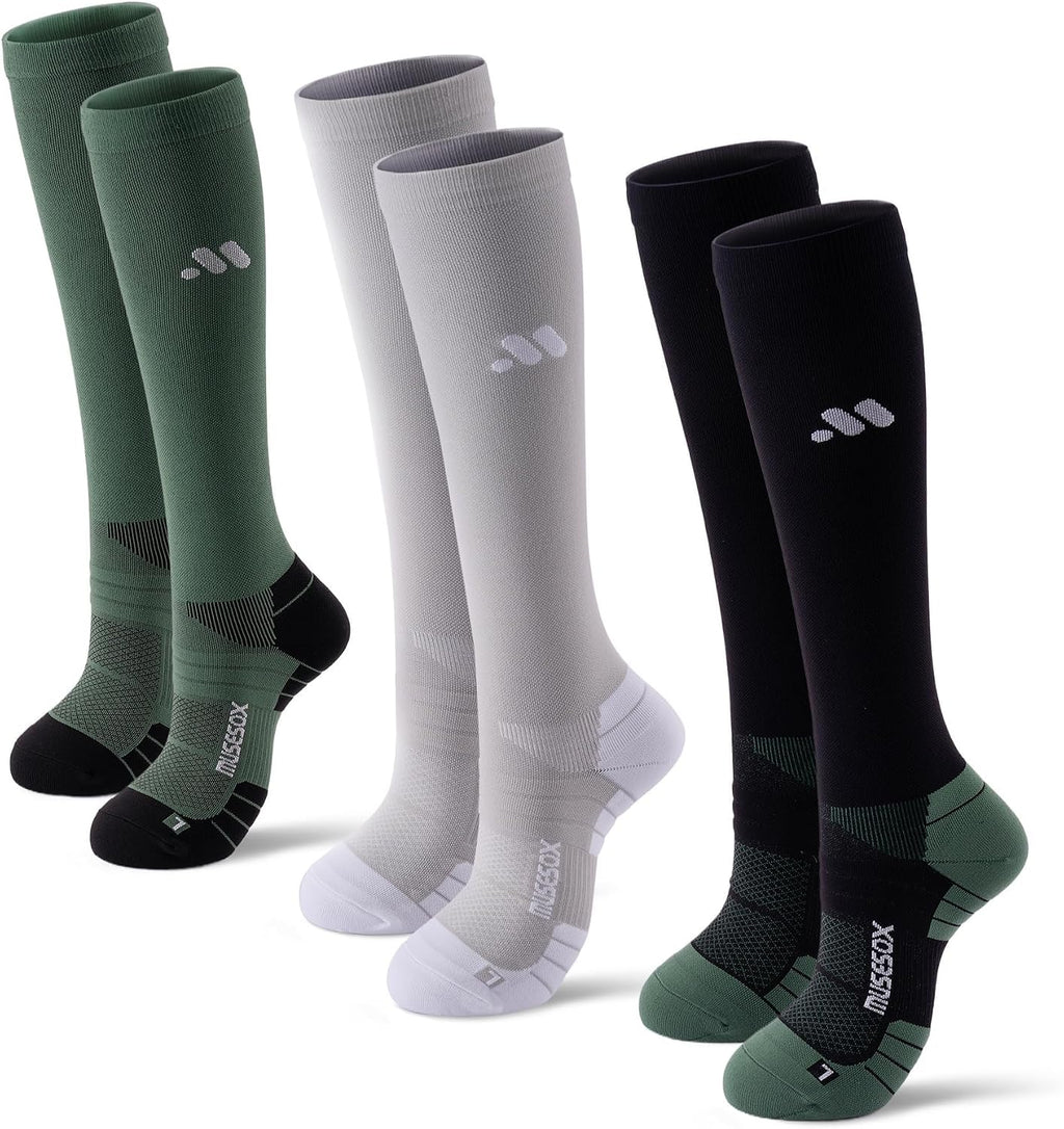 Compression Socks for Women and Men,Mild Support(3 Pairs) Unisex | Knee High,Graduated Compression,L/R Foot Labels,Breathable Fabric,Best for Flying/Nurses/Travel/Cycling/Pregnancy/Daily Wear
