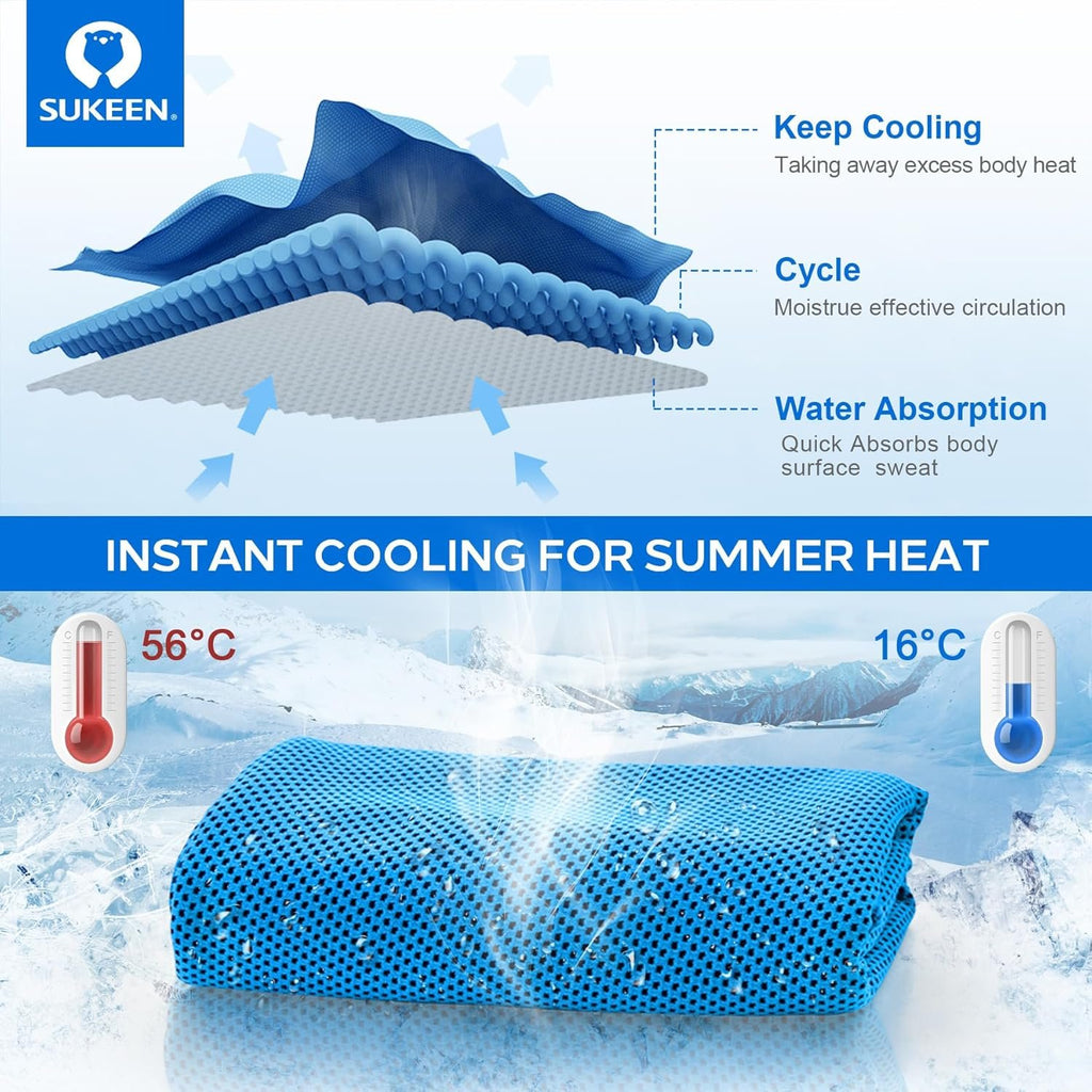 Sukeen 4 Pack Cooling Towels (40"x 12"), Cooling Neck Wraps, Soft Ice Towel | Lightweight,Absorb moisture,Long Last,Mesh Breathable for Sports,Outdoors,Yoga,Tennis,Golf,Running,Gym,Camping,Campus,Travel