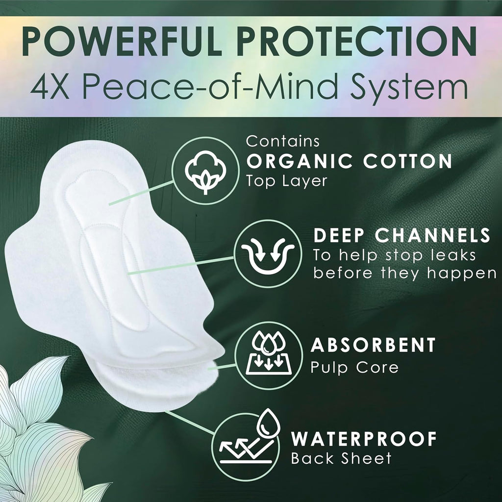 L. Ultra Thin Pads for Women, Organic Cotton Top Layer, Overnight Absorbency, Menstrual Pads with Wings, Made Without Synthetic Pesticides and Fragrances, 36 Count