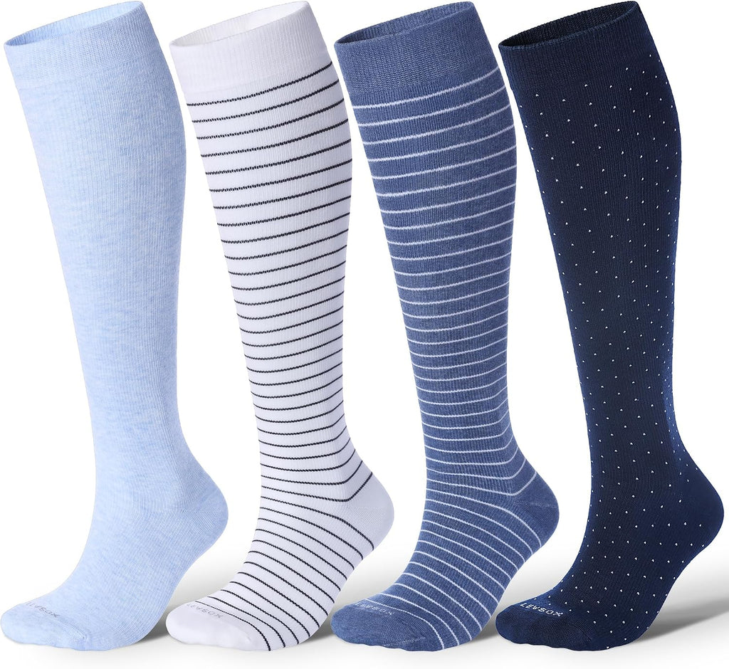 LEVSOX Cotton Compression Socks for Women Men 20-30 mmHg Knee High Cute Support Sock for Nurses Flying Pregnancy