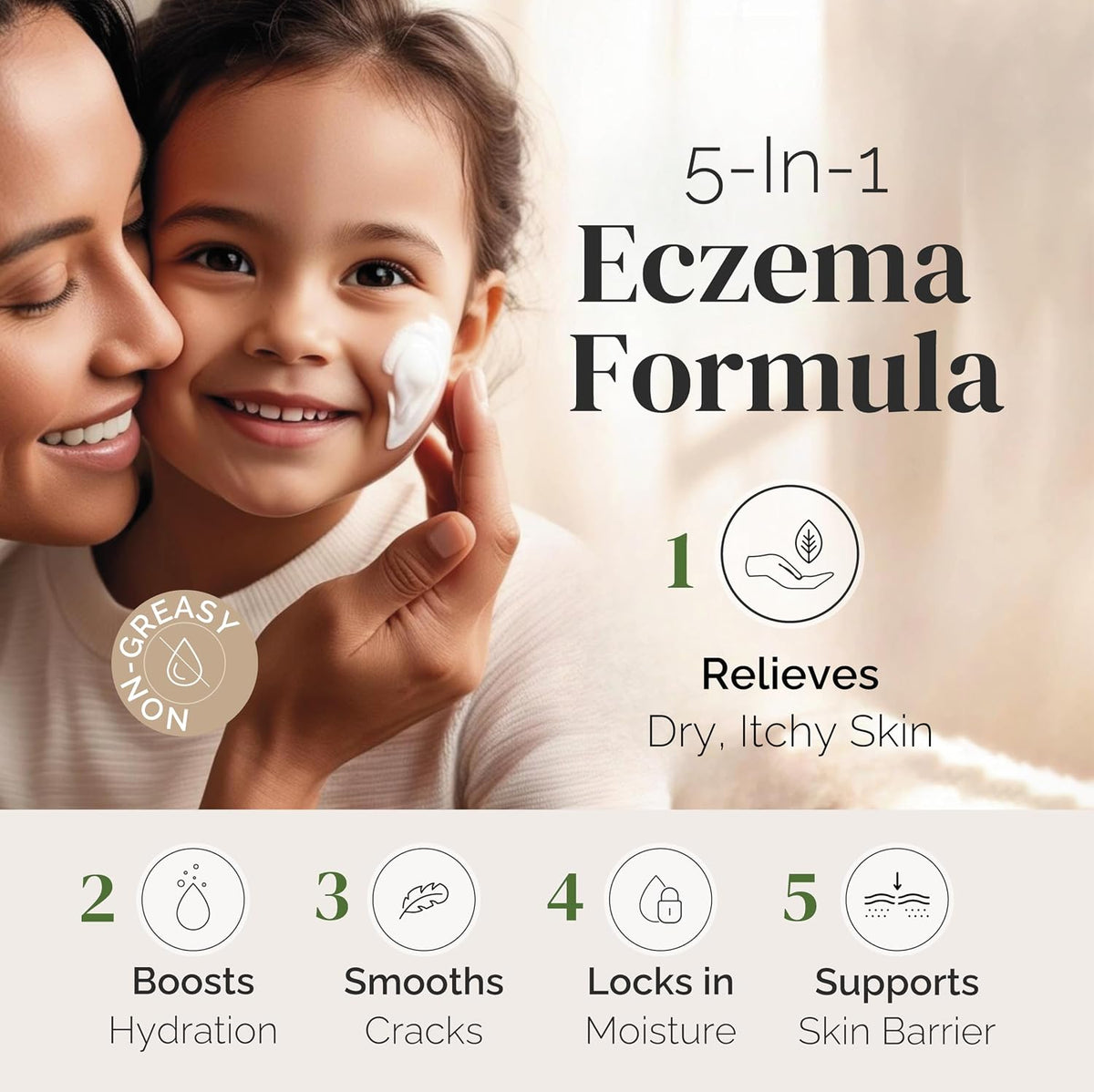 Puriya 5-in-1 Eczema Cream for Kids, Adults, Babies, Colloidal Oatmeal 4 oz | Relieves Itch, Deep Hydration, Supports Skin Barrier, 25 Skin Hydrators, For Atopic Dermatitis, Face, Body, Clinically Tested