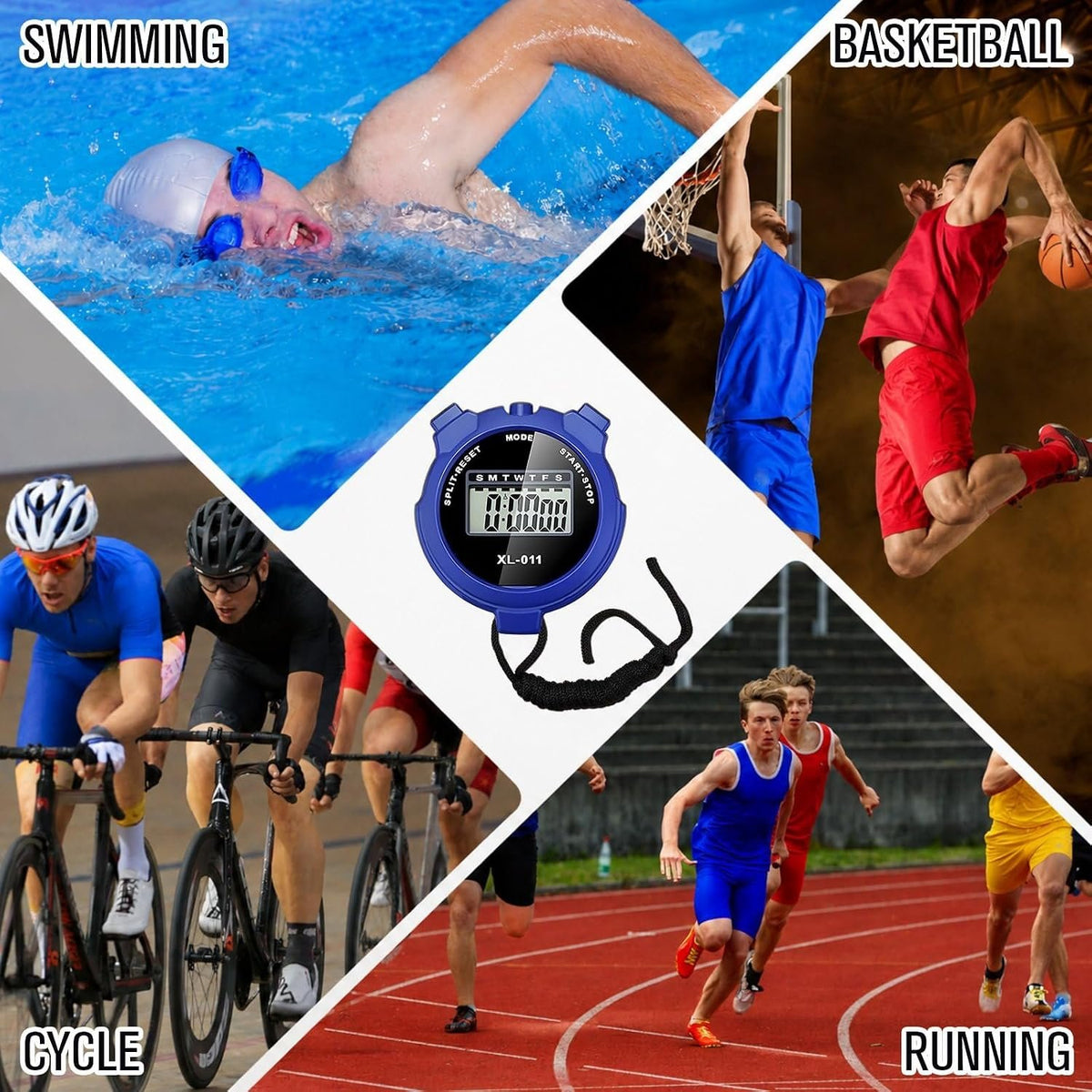 TOODOO 12 Pack Multi Function Digital Stopwatch Timer Bulk Sports Stopwatch with Lanyard Plastic Display Waterproof Date Time Alarm Timer for Coaches Fitness Referees