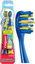 Colgate Kids Bluey Toothbrush, Extra Soft, 2 Pack | For Children Ages 2 and Up, Kids Toothbrush Pack, Built In Suction Cup for Easy Upright Storage, Extra Soft Bristles