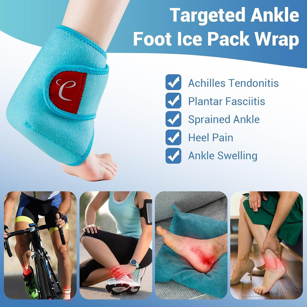 Comfytemp Ankle Ice Pack Wrap Brace for Swelling, Foot Pain Relief Reusable | FSA Eligible HSA, 2 Gel Ice Packs for Injuries Reusable, Hot Cold Compress for Plantar Fasciitis Relief, Achilles Tendonitis,