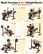 YOLEO 6-in-1 Weight Bench Set, 880LBS Adjustable Bench with Rack & Curl Pad | FID Adjust 41" Bench, Preacher Curl, Fits 5-6 ft Olympic Bar, Foldable Storage, Reinforced Steel Frame for Full-body Training