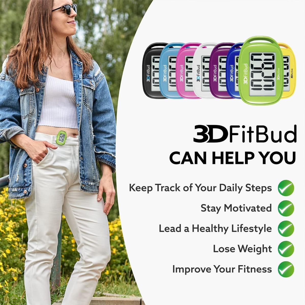3DFitBud Simple Step Counter Walking 3D Pedometer by 3DActive with Clip, Lanyard Accurate Step Tracker Large Display, Easy to Use for Kids Men Women Adult Seniors Daily Step Tracking - A420S