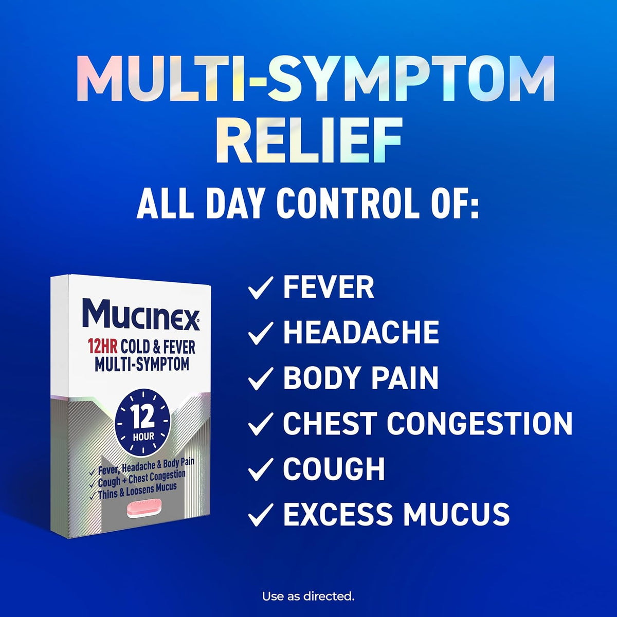 Mucinex 12Hr Cold and Flu Medicine for Adults, All Day Relief, 16 Tablets