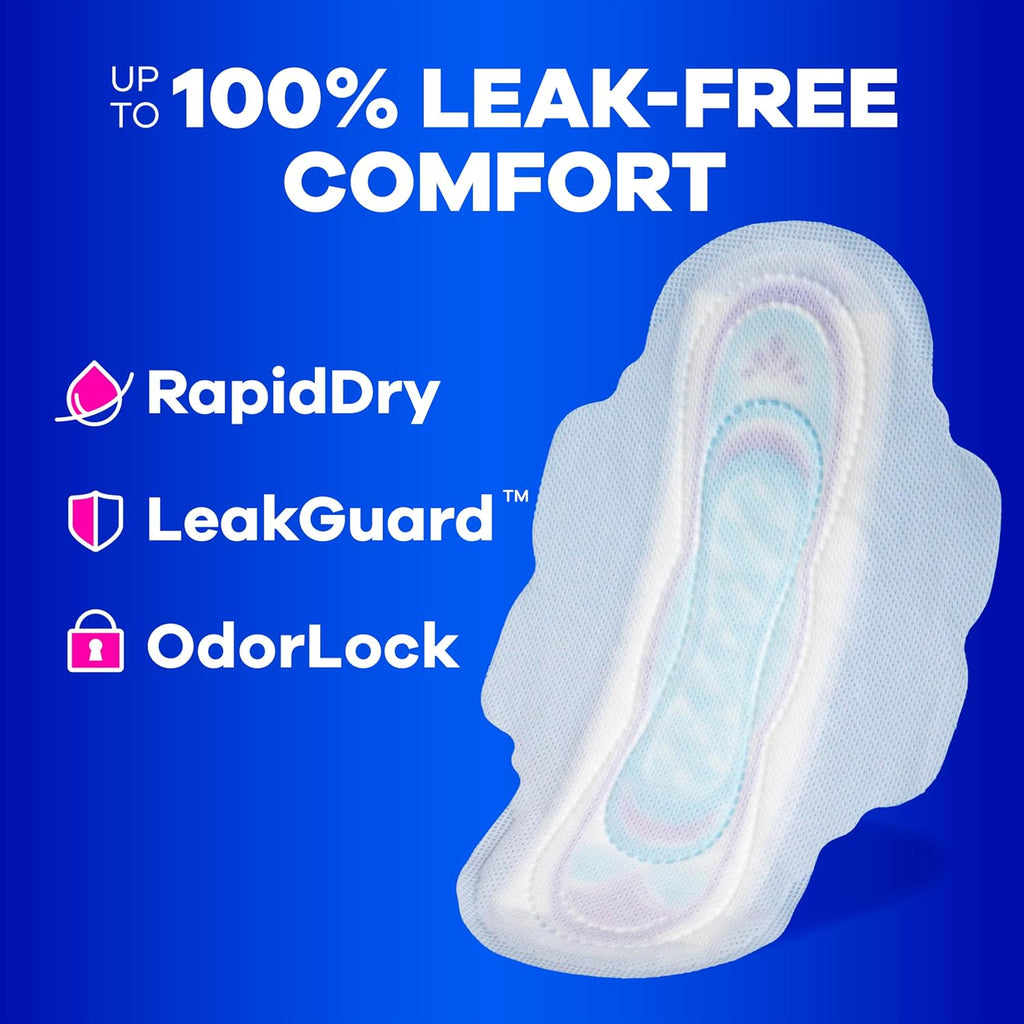 Always Ultra Thin Feminine Pads with Wings for Women, Size 2, Long Super Absorbency, Unscented, Up to 100% Leak-Free Protection, 58 Count