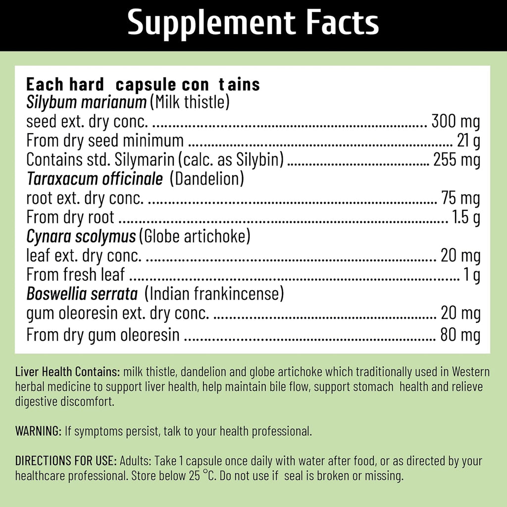 Liver Support, Milk Thistle 300mg (70:1 Extract from 21,000mg Seed), with Dandelion, 85% Silymarin, Artichoke & Frankincense, Once-Daily Capsule 200 Count