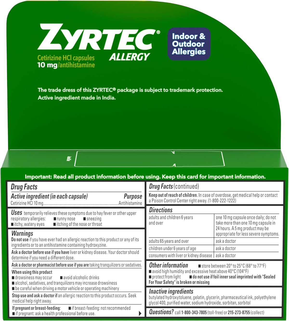 Zyrtec 24-Hour Allergy Relief Liquid Gels, 10 mg Cetirizine HCl, 25 count | Antihistamine Capsules, Allergy Medicine, All-Day Relief from Runny Nose, Sneezing, Itchy Eyes & More