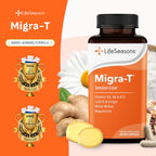 LifeSeasons Migra-T Tension Ease – Headache & Migraine Support Supplement with Feverfew, White Willow, Magnesium, CoQ10 & Ginger – Tension, Light Sensitivity & Nervous System Balance - 60 Capsules