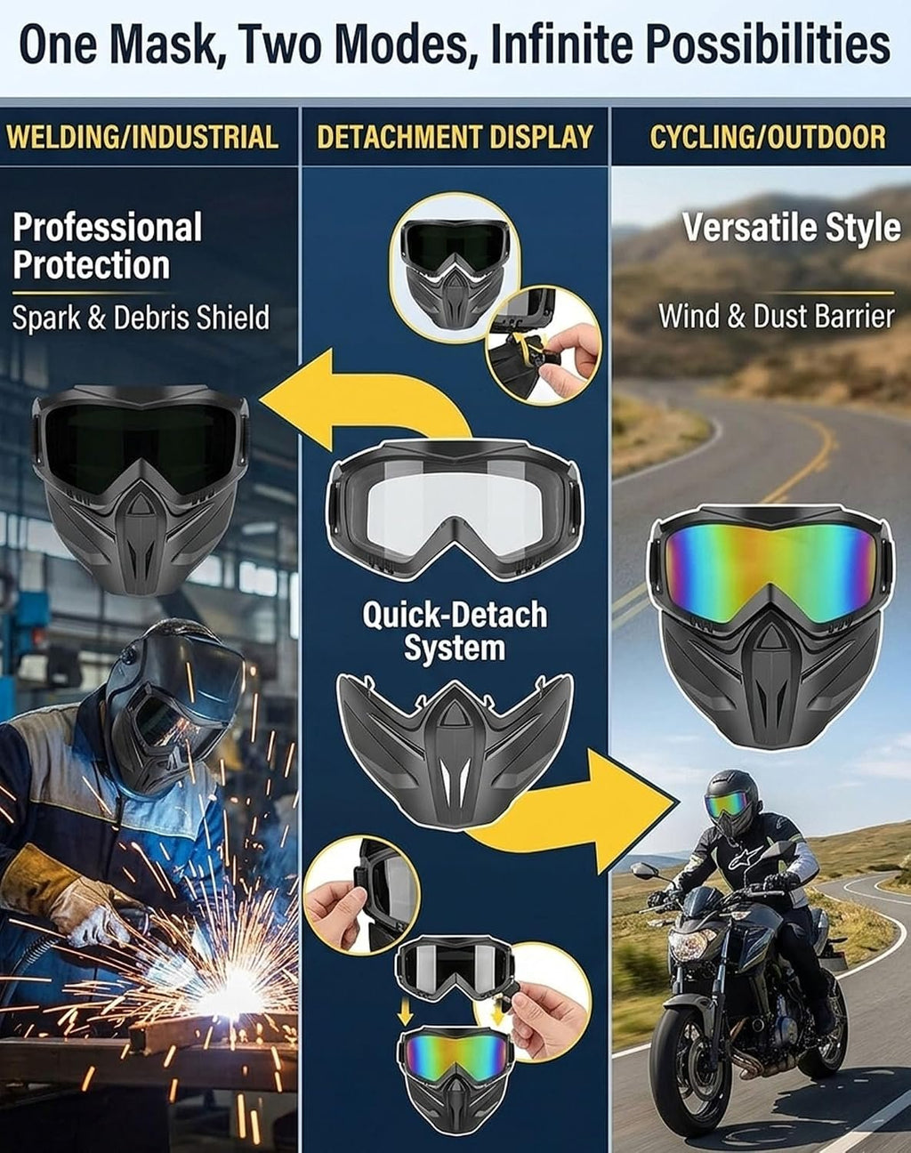 2026 Upgraded Grass Cutting Mask, Anti-Fog Detachable Full Face Goggle Mask, Windproof Grass Cutting Goggles for Mowing Grass, Dust (Colorful+Grey)