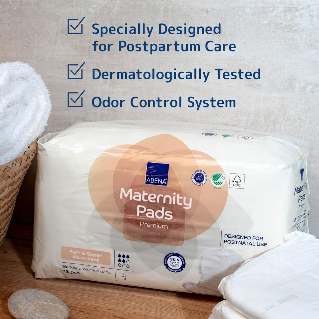 Abena Premium Maternity Pads for Women Super Absorption, Soft Disposable Pads, Breathable and Skin Friendly for After-Delivery Incontinence, Postpartum Essentials, Maternity Pads After Birth, 15 Count