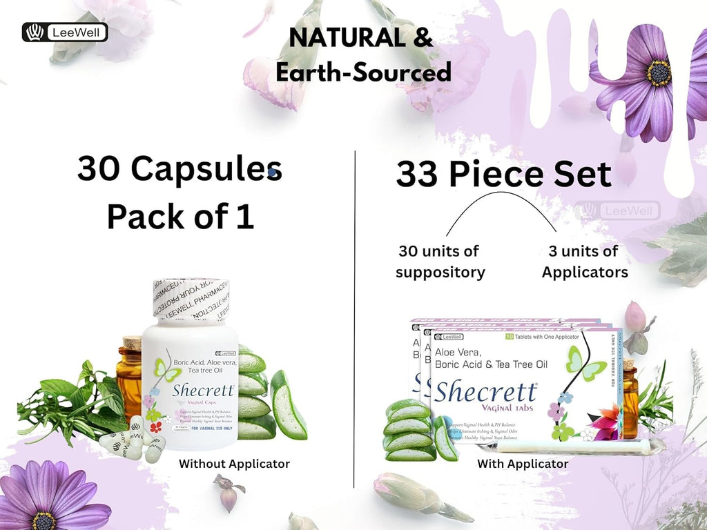 Vaginal Boric acid 600mg Suppositories for Women | Reduces Itching, Yeast infection, Burning, Odour, Balance pH | Tea Tree Oil, Aloe Vera | Natural Vaginal Probiotics | Ayurvedic White Discharge aid | Intimate Wash - 30 tablets +3 Applicators