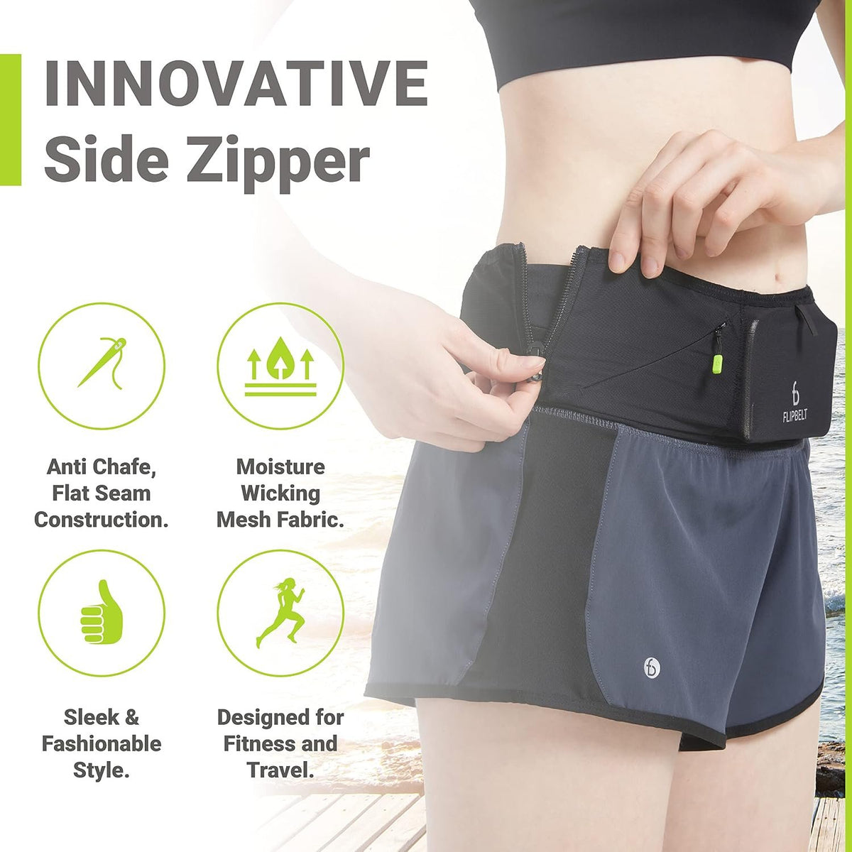 FlipBelt Lightweight Running Air Belt, Fitness and Running Fanny Pack for Women and Men, Non Chafing Waist Band Pack for Phone, Keys, Money, Moisture Wicking Storage Belt, USA Company