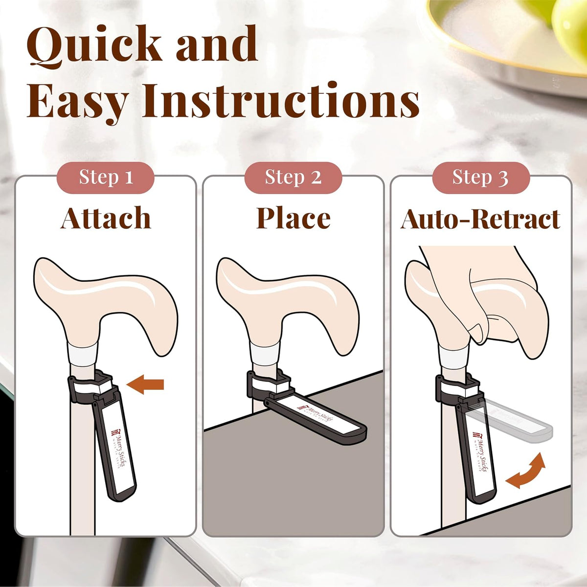 Walking Cane Holder, Smart Reflective Cane Holder Clip for Table, Walking Stick Accessories for Senior, Portable, Foldable, and Convenient
