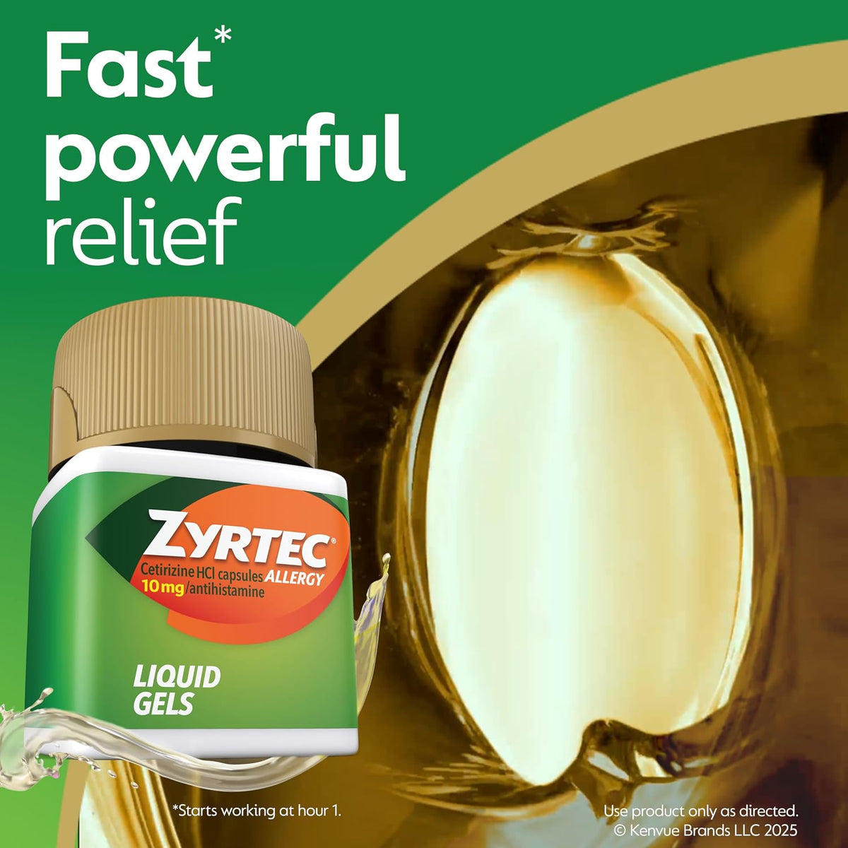 Zyrtec 24-Hour Allergy Relief Liquid Gels, 10 mg Cetirizine HCl, 25 count | Antihistamine Capsules, Allergy Medicine, All-Day Relief from Runny Nose, Sneezing, Itchy Eyes & More
