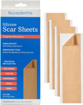 NUVADERMIS Silicone Scar Sheets - Extra Long Scar Sheets for C-Section, Tummy Tuck, Keloid, and Surgical Scars - Reusable Medical Grade Silicone Scar Sheets - Pack of 4 - Light Tone