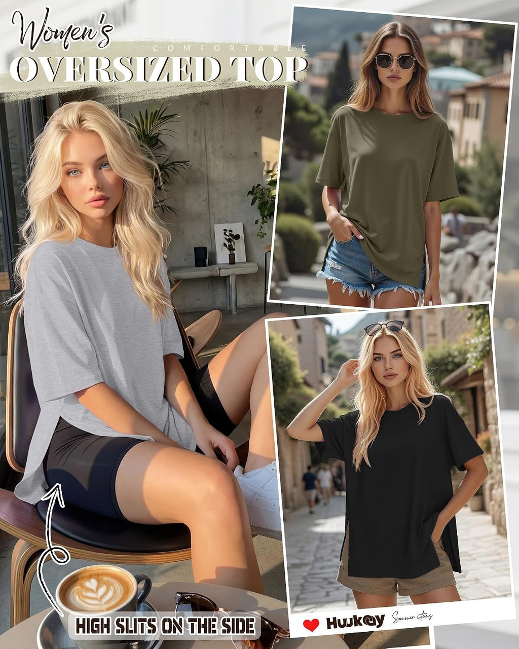 Huukeay 3 Pack Women's Oversized Workout T Shirts Short Sleeve Loose Fit Gym Tops Crewneck Casual Summer Basic Tees