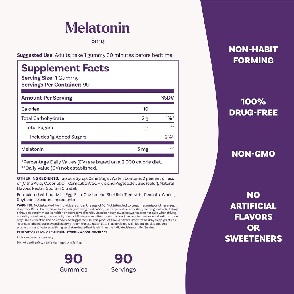 Natrol Melatonin 5 mg Gummies, Sleep Support for Adults, 90 Count | Supplement to Fall Asleep Faster & Stay Asleep Longer, Wake Up Refreshed, 100% Drug-Free, Strawberry-flavored, 90 Day Supply