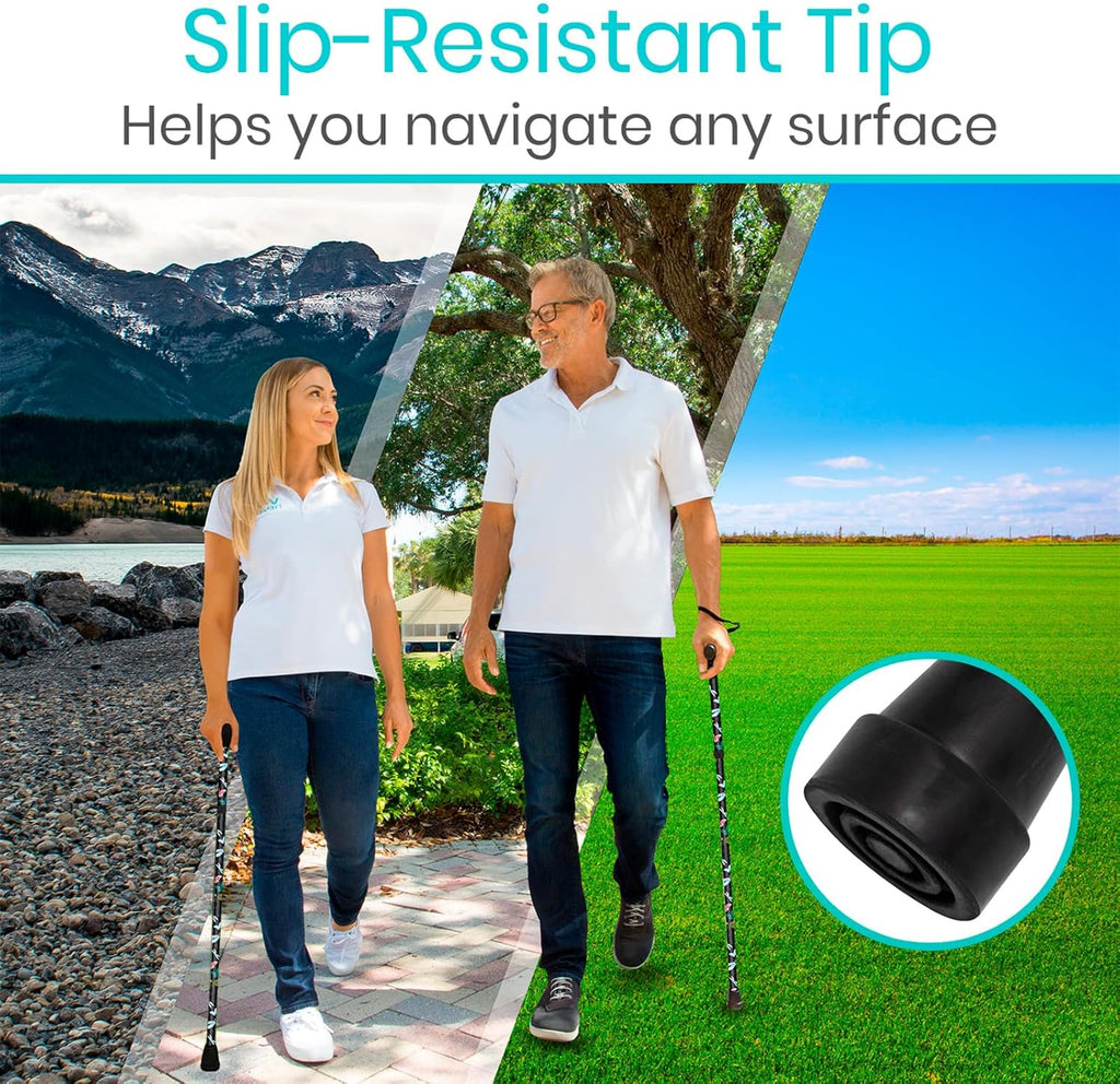 Vive Folding Cane - Foldable Walking for Men, Women Fold-up & Collapsible | Lightweight, Adjustable, Portable Hand Stick Balancing Mobility Aid Sleek, Comfortable (Black Butterfly)