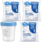Vakly Sterile Specimen Cups 4 oz, Urine Collection Cups 3 Count | Individually bagged sterile cups with screw-on lids for urine collection, specimen testing, and secure sample handling