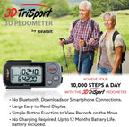 Realalt 3DTriSport 3D Walking Pedometer with Clip & Strap, Accurate Step Counter with 30-Day Memory, Distance in Miles/KM with Large Display Perfect for Seniors & Beginners, eBook Included