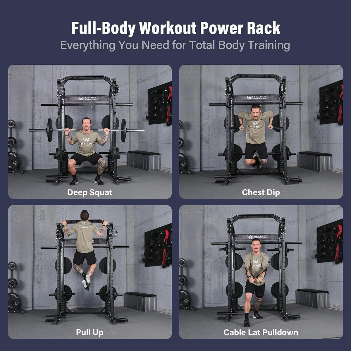Major Fitness Drone2 Advanced Training Smith Machines– All-in-One Home Gym Squat Rack with Aluminum Pulley Set , Weight Bar, Dual LAT Pull-Down Systems & Cable Crossover Machine for Full-Body Workouts