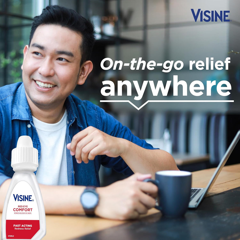 Visine Red Eye Comfort Redness Relief Eye Drops, 0.5 fl. oz | Works Fast, Immediate & Essential Relief, Refreshing Feel, For Minor Irritations & Computer Use