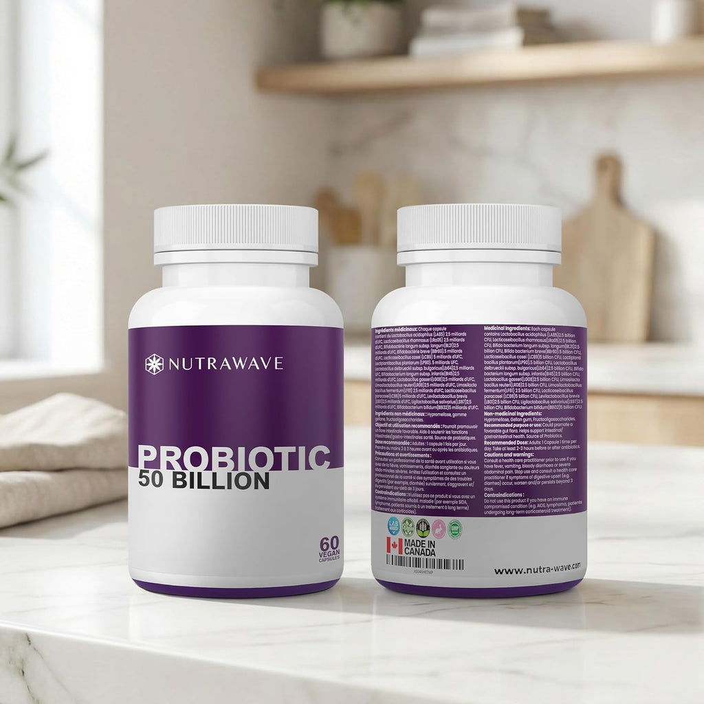 Nutrawave 50 Billion Daily Probiotic for Men & Women – 15 Strains of Live Cultures | 60 Vegan, Gluten-Free Capsules