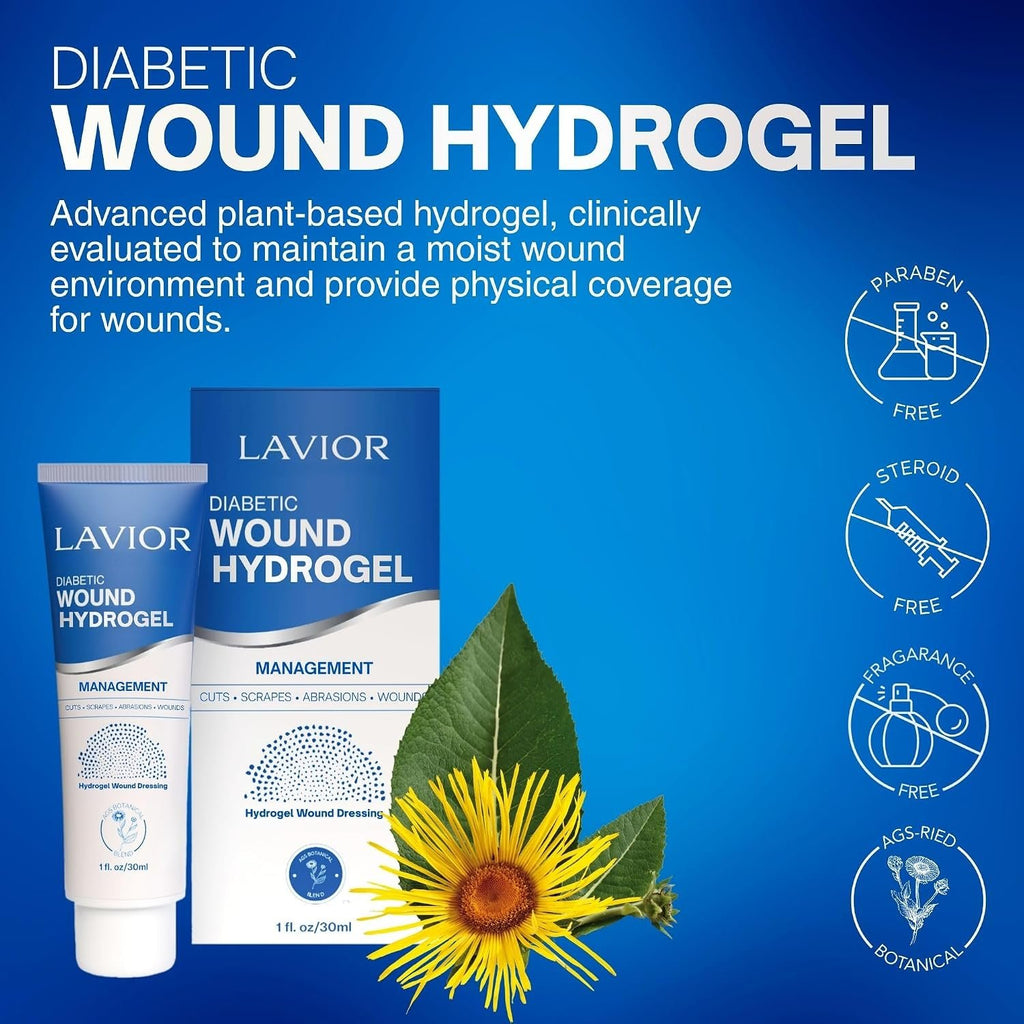 LAVIOR Diabetic Wound Hydrogel 1 oz – Hydrogel Dressing for Wounds, Cuts, Scrapes, CGM Sites & Minor Skin Injuries – Botanical Formula – Vegan – Made in USA