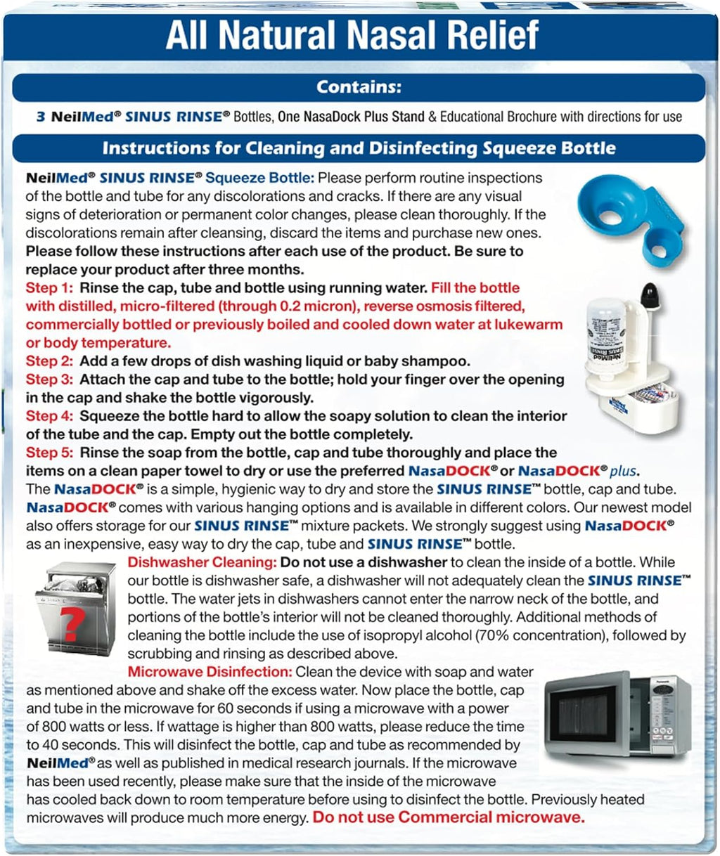 NeilMed Sinus Rinse Nasal Irrigation Replacement Bottle 3ct with NeilMed NasaDock Plus Drying Stand
