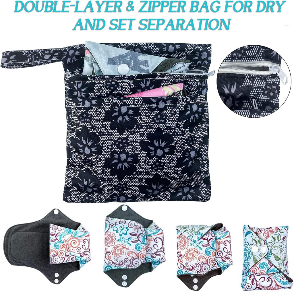 4PCS Overnight Pads 13.5inch Reusable Pads Menstrual Heavy Flow, Washable Cloth Pad with 1 Zipper Bag