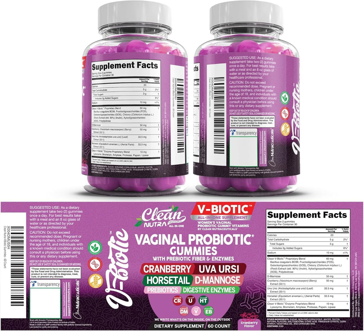 Vaginal Probiotic Gummies For Women | Prebiotics Cranberry D-Mannose Uva-Ursi Digestive Enzymes | Vaginal Health Supplement pH Balance to Promote Healthy Vaginal Odor & Flora Cranberries Gummy Vitamin