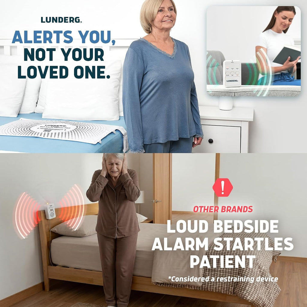 Lunderg Large Wireless Bed Alarm System for Elderly & Fall Prevention | Alerts Caregivers When They Get Up. Extra Coverage For Restless Sleepers. Great For Dementia Care & Safety. US Company.