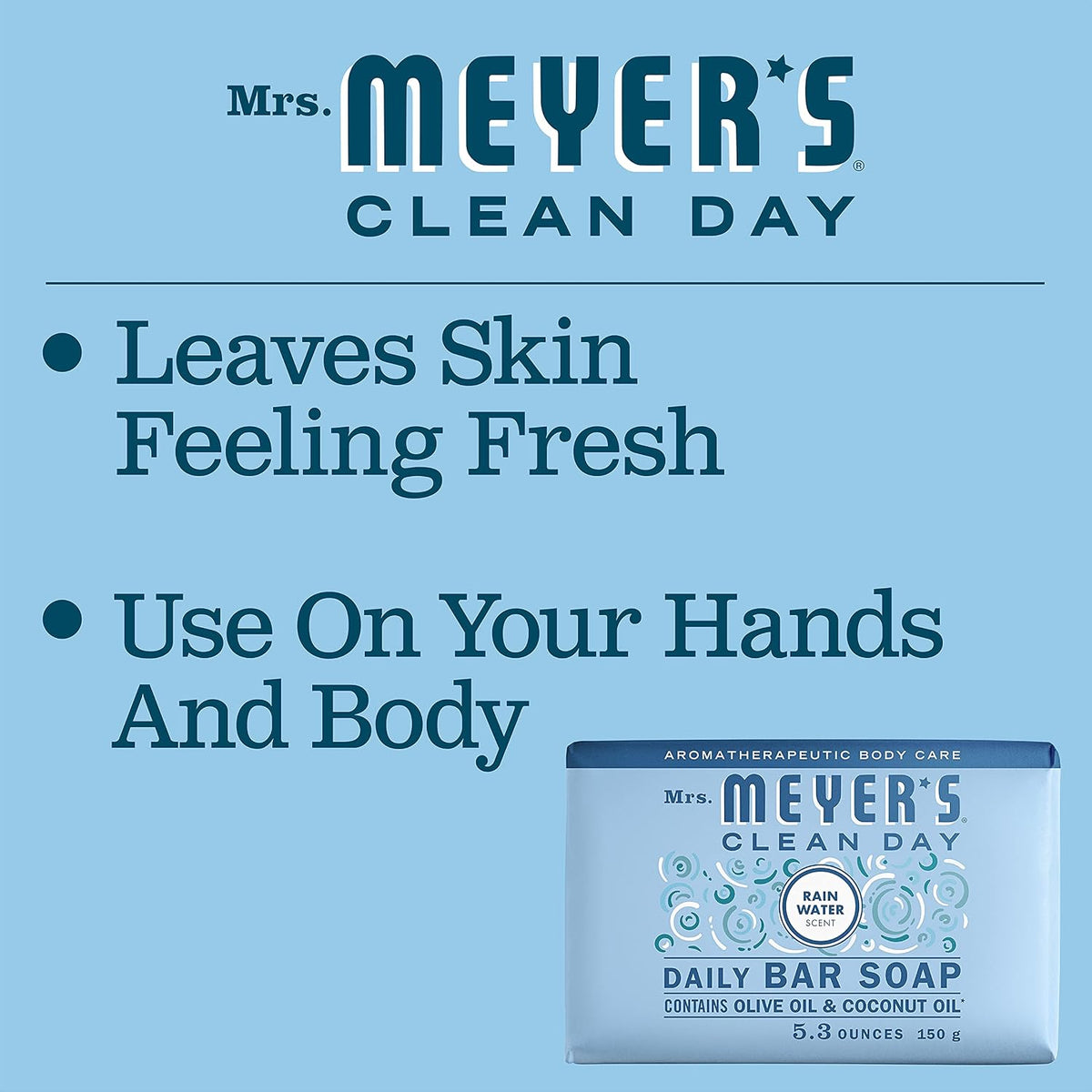 MRS. MEYER'S CLEAN DAY Bar Soap, Rain Water, 5.3 oz, 1 Bar
