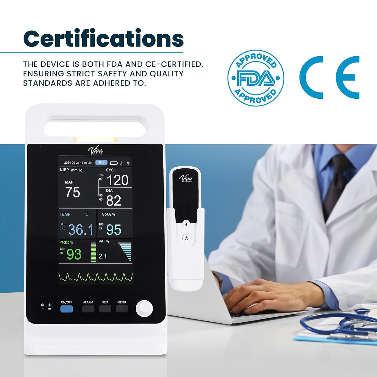 VivaDiagnostic Omni Portable Vital Signs Monitor, Monitor de Signos Vitales para Humanos with Thermometer