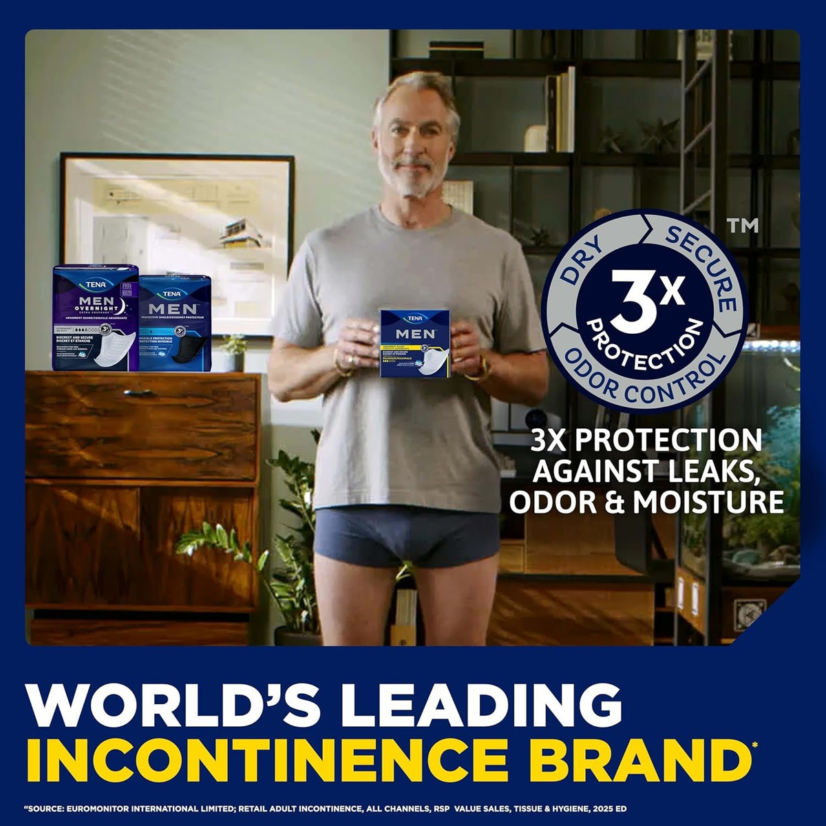 Tena Men Overnight Guards, Incontinence Pads for Men, 30 ct | Engineered to fit the male anatomy, these discreet, cup-shaped male guards help manage heavier bladder leaks, odor & wetness