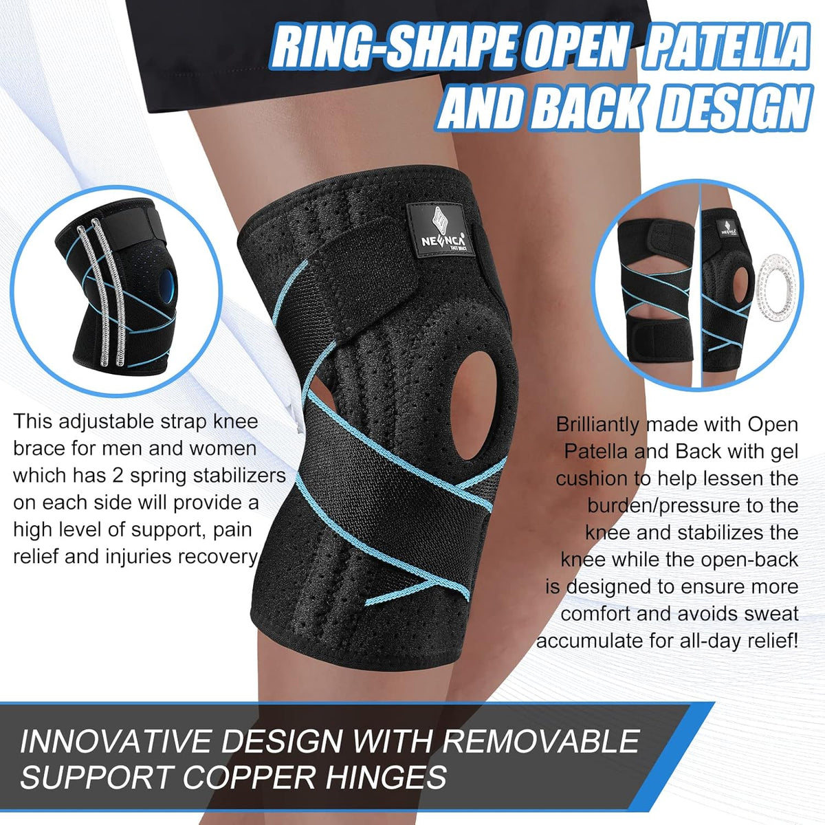 NEENCA Knee Brace for Knee Pain, Adjustable Knee Support with Patella Gel Pad & Side Spring Stabilizers, Knee Wrap for Arthritis, Meniscus Tear, ACL, Knee Pain Relief, Runner, Sport
