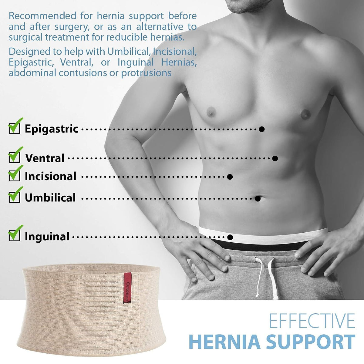 ORTONYX Umbilical Hernia Belt for Men Women, Abdominal Binder 6.25" Band