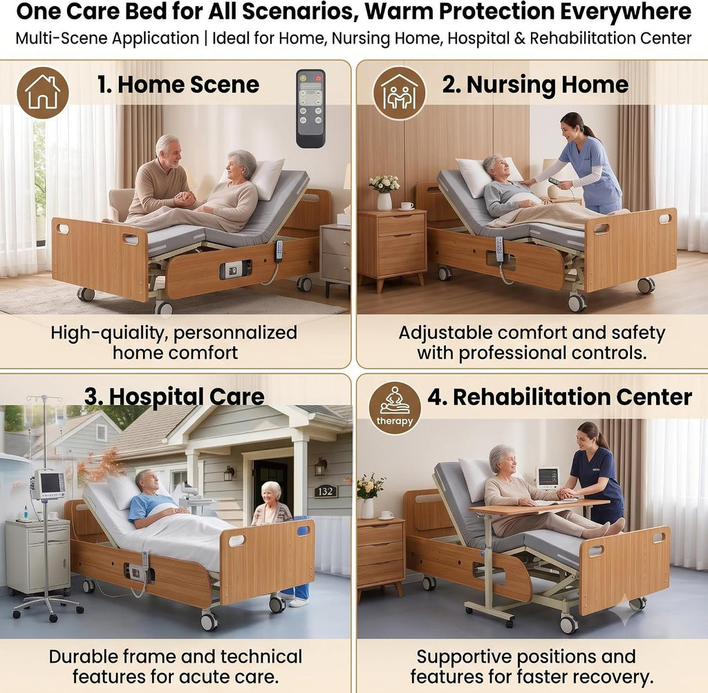 Extra Wide Full Electric Adjustable Hospital Beds for Home Nursinghome Use | Ultra Wide Medical Bed with Mattress , Built in Toilet, Adjustable Height & lateral tilting for Elderly Seniors Disabled