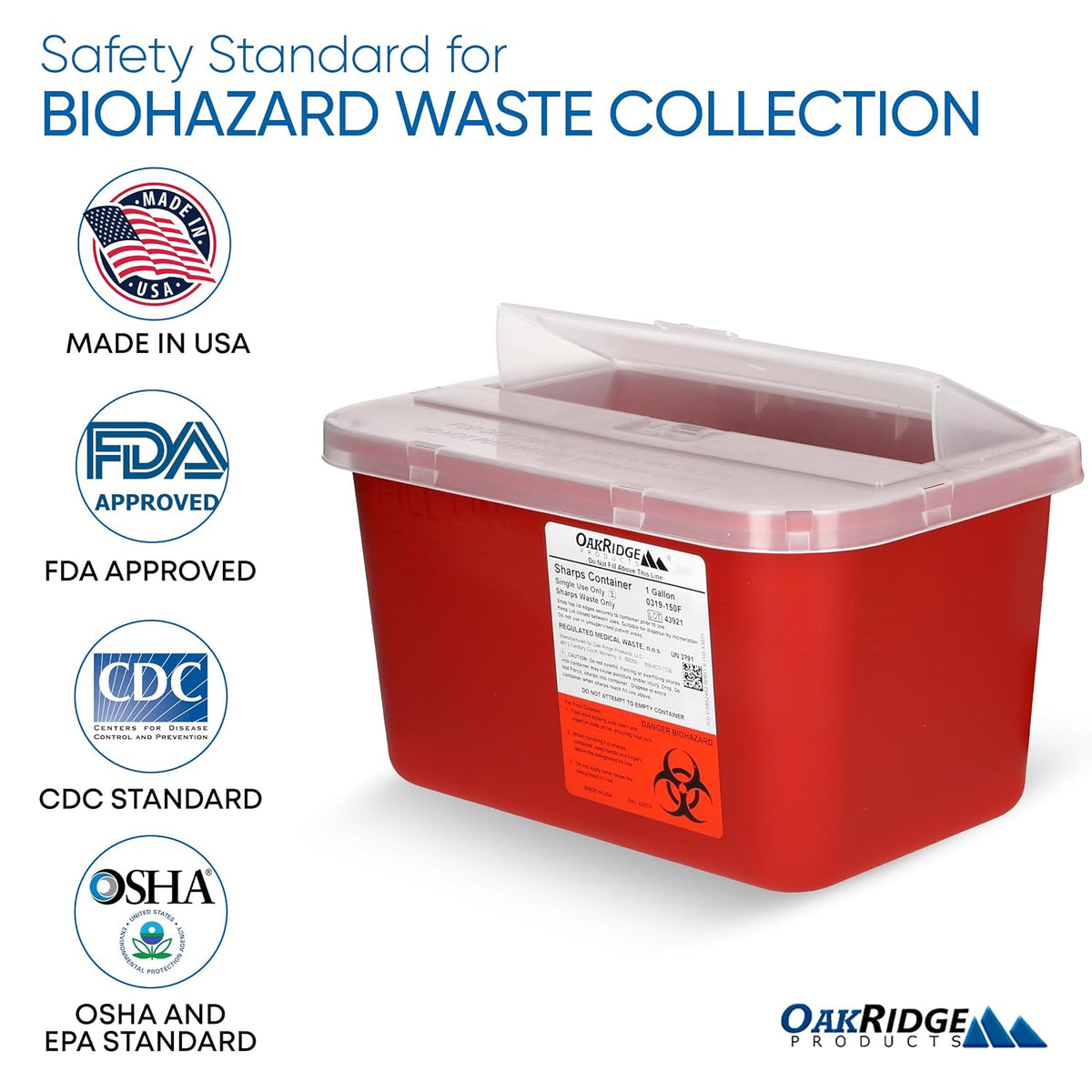 Large Sharps Container for Home Use and Professional 1 Gallon (2-Pack), Biohazard Needle and Syringe Disposal, Pop Up Lid, CDC Certified
